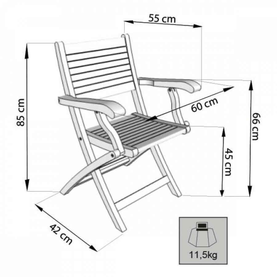 Poltrona da Giardino Pieghevole in Legno,Teak cm 42x60x85 – THOR