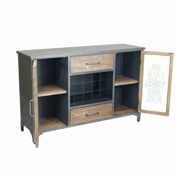 Madia Industrial con portabottiglie in Acciaio,Legno cm 124×39,5×80 – GRENVILLE