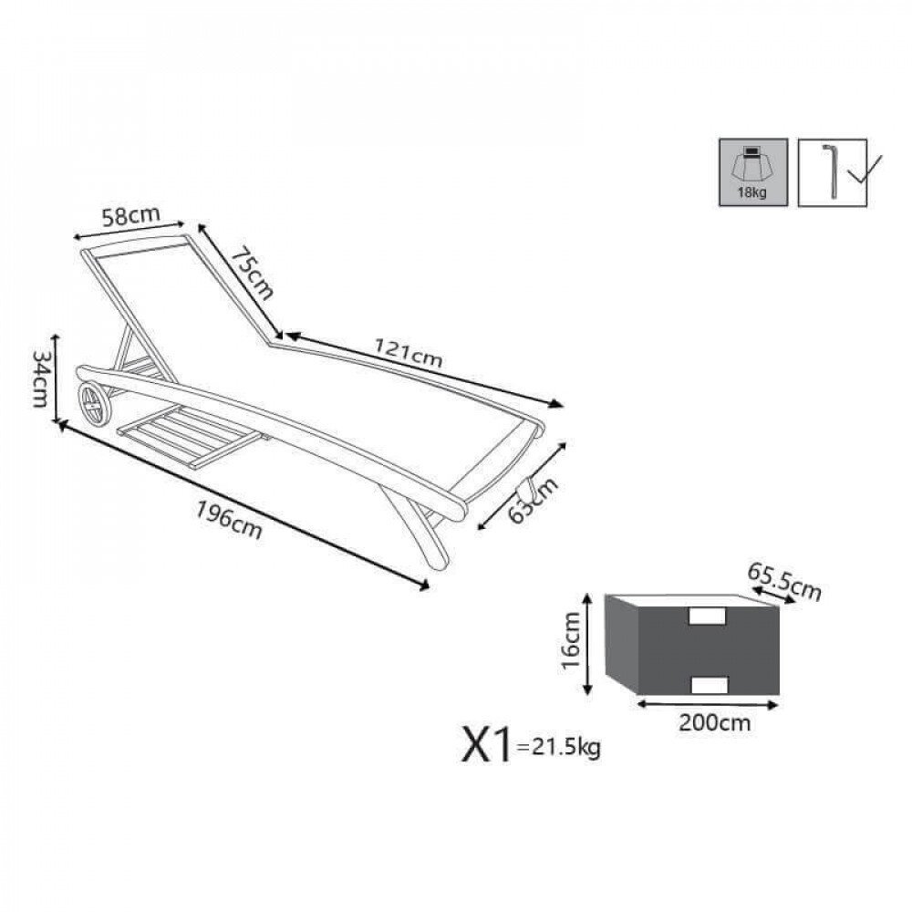 Lettino prendisole Legno con ruote in Legno,Textilene,Acacia cm 196x63x38 – MYRON