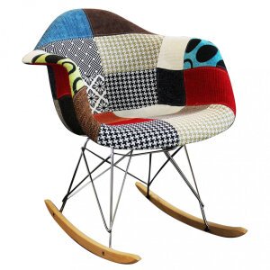 Poltrona dondolo Svandinava Patchwork in Legno,Acciaio,Tessuto cm 62,5x62x73,5 – WARWICK