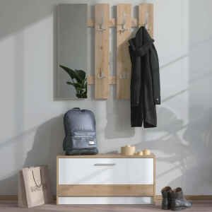 mobile ingresso appendiabiti moderno con specchio e scarpiera cm 91,6 x 28,1 x 202 h – WOODWAVE