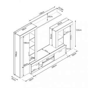 Parete Attrezzata per Soggiorno in Truciolare cm 259x40x180 – ALTON