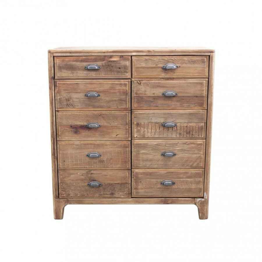 Cassettiera con 10 cassetti in Pino riciclato cm 105x48x113 – LYNDON