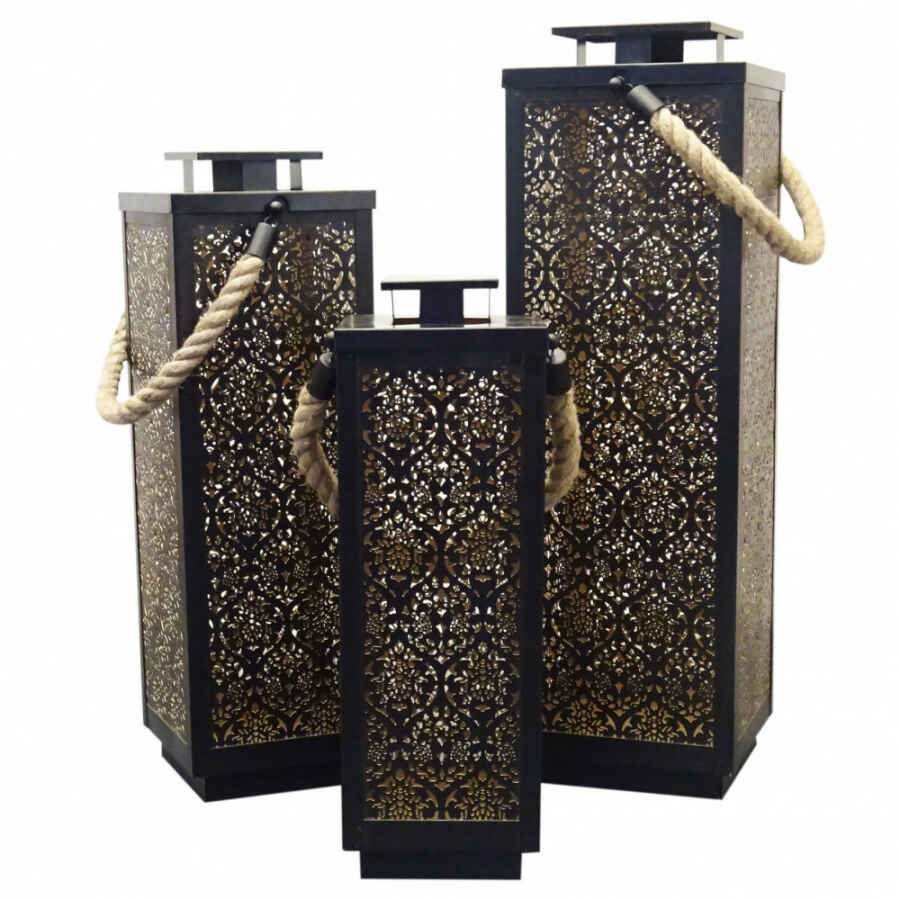 Set di 3 lanterne in Acciaio cm 20x20x69 – KERMIT