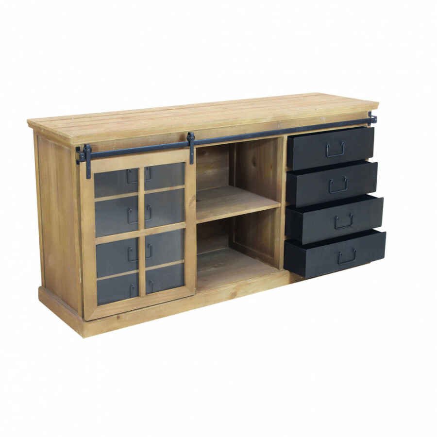 Madia Industrial in Acciaio,Legno cm 147×42,3×75 – JERRARD