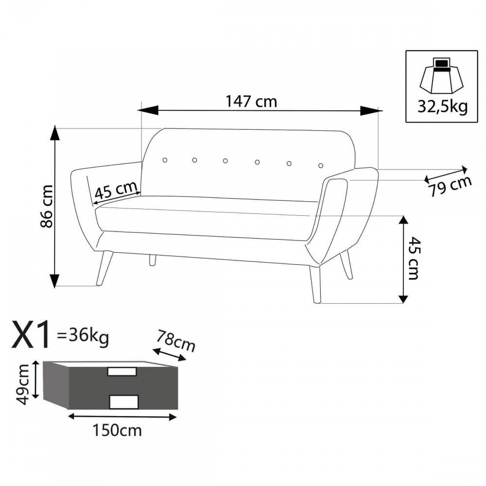 Divano due posti Scandinavo in Tessuto cm 147x79x86 – SILENTE