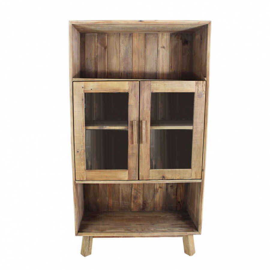 Credenza con Vetrina in Pino riciclato cm 90x40x160 – PINE