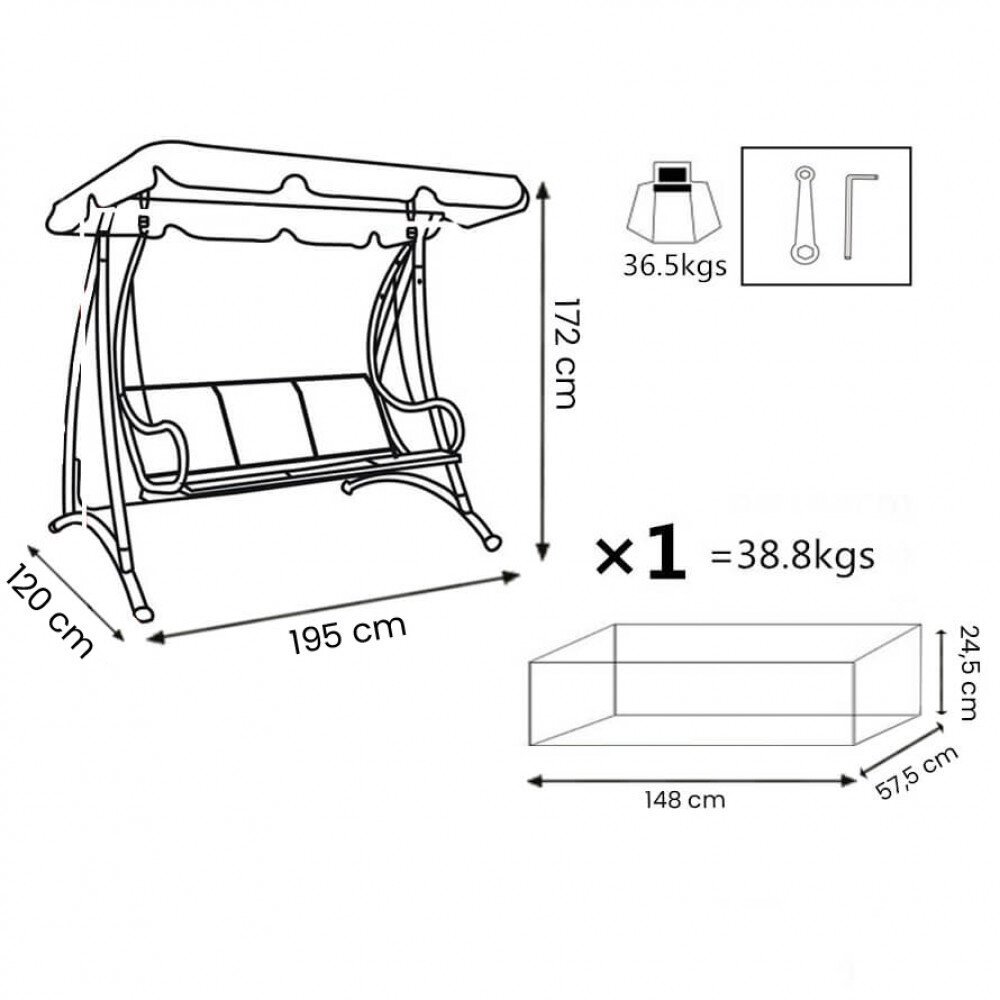 Dondolo da Giardino in Acciaio,Textilene cm 194x119x170 – GIFFARD
