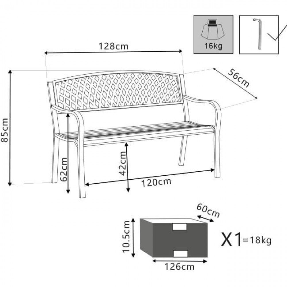 Panchina da Giardino 2 posti in Acciaio,Acciaio cm 128x85x56 – SHELDON