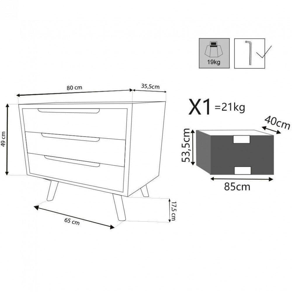 Mobile 3 cassetti in Legno cm 80×35,5×48,5 – LINDON