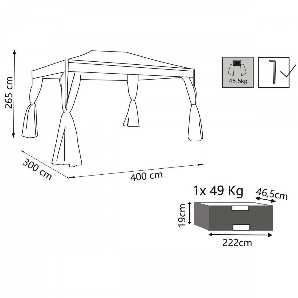 Gazebo da Giardino 3×4 con pareti in acciaio,poliestere – HUFFIE