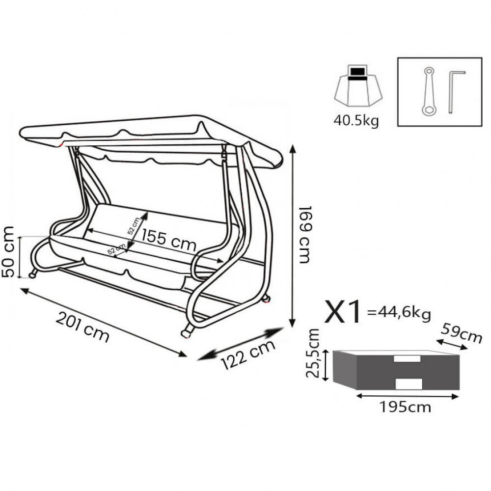 Dondolo Letto da Giardino con cuscini in Acciaio,Tessuto cm 202x114x169 – DALEY