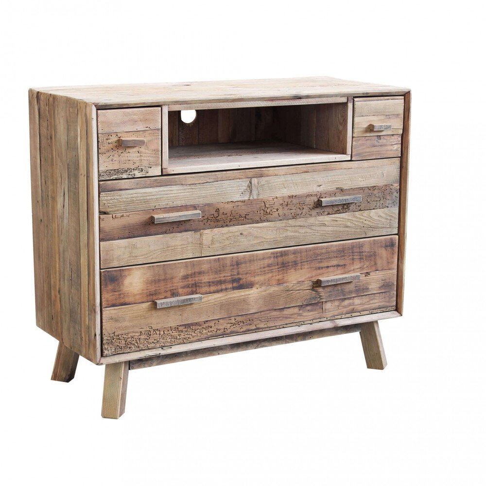 Cassettiera con 4 cassetti in Pino riciclato cm 110x48x92 – PINE