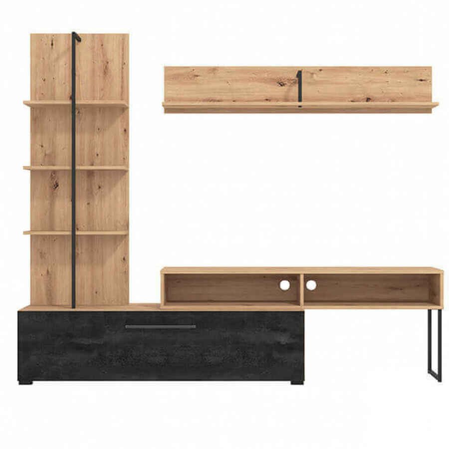 parete attrezzata con anta e mensola moderna minimal in legno cm 205 x 41,5 x 173 h – BOSTIC