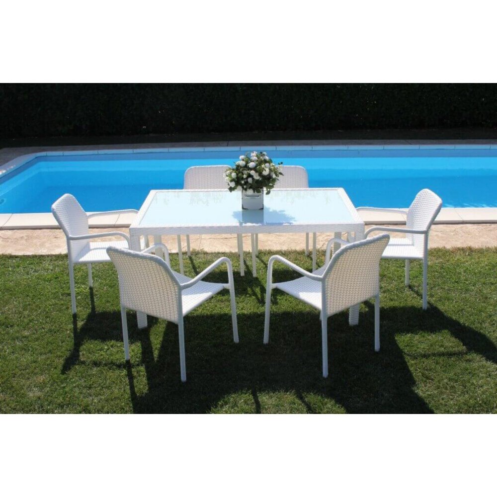 Tavolo intreccio e piano in vetro 150×90 – AXEL