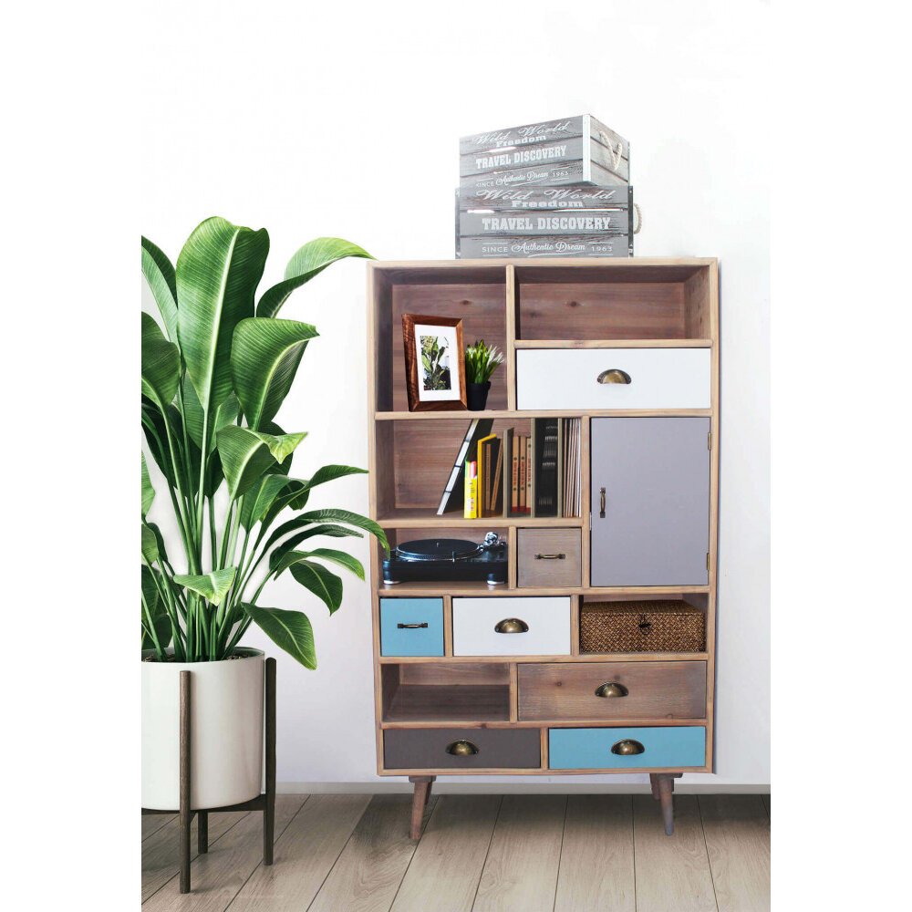 Mobiletto 6 ripiani 1 anta 7 cassetti in Legno cm 80×36,5×121 – MANNY