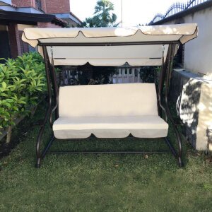 Dondolo Letto da Giardino con cuscini in Acciaio,Tessuto cm 202x114x169 – DALEY