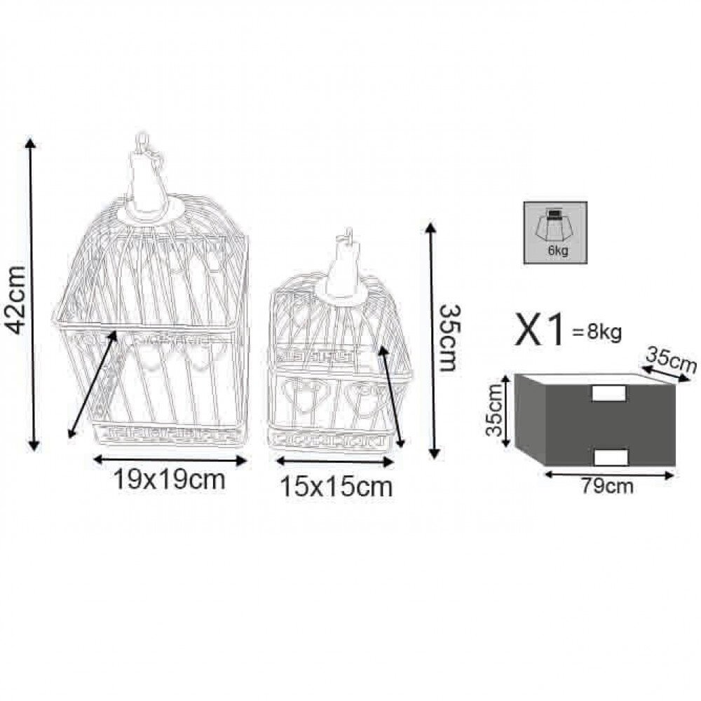 Set di 2 gabbie rettangolari in Acciaio cm 18,5x19x42 – HUBERT