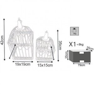 Set di 2 gabbie rettangolari in Acciaio cm 18,5x19x42 – HUBERT