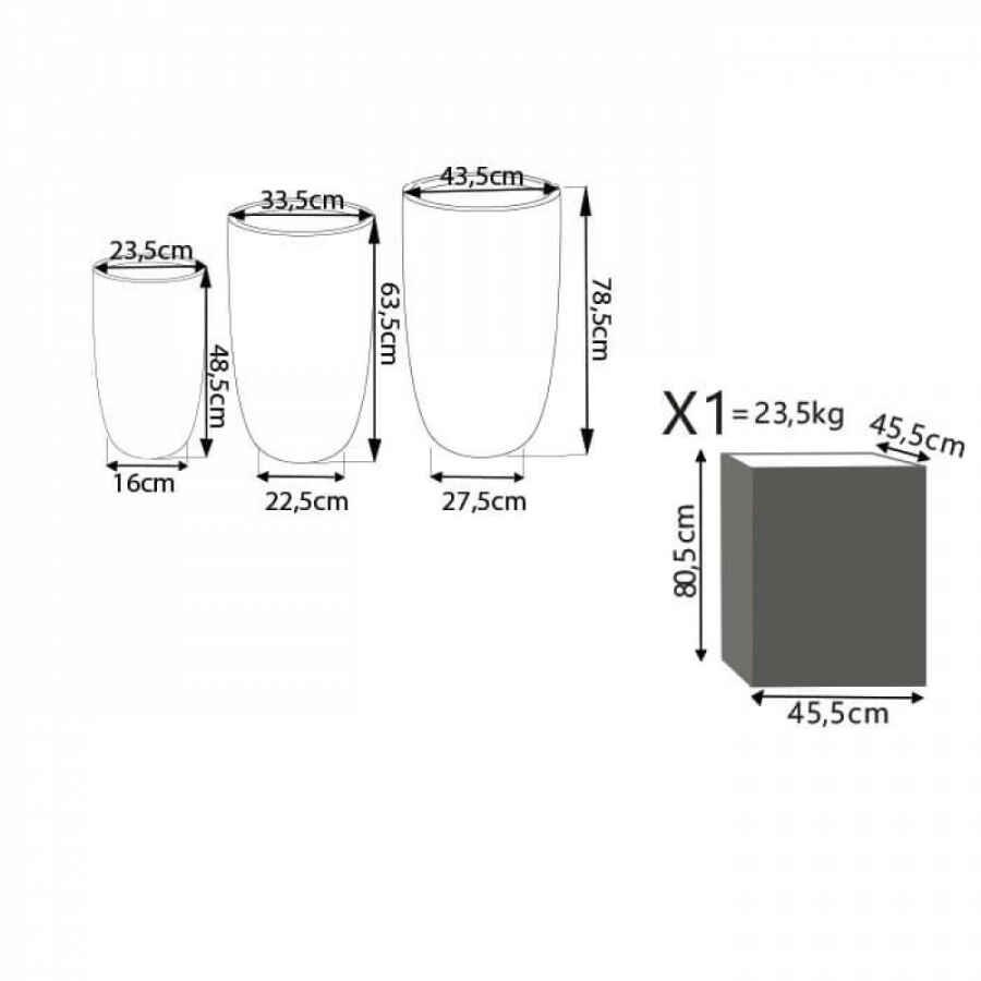 Set di 3 vasi in Fibra di argilla cm 44x44x79 – NINE