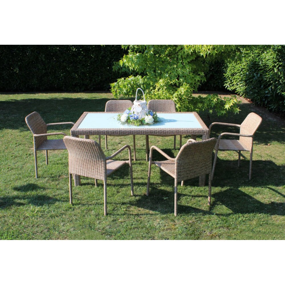 Tavolo intreccio e piano in vetro 150×90 – AXEL