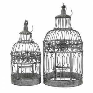 Set di 2 gabbie rotonde bianco ossidato in Acciaio cm 25x25x59 – NARDI