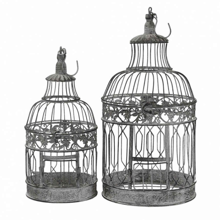 Set di 2 gabbie rotonde bianco ossidato in Acciaio cm 25x25x59 – NARDI