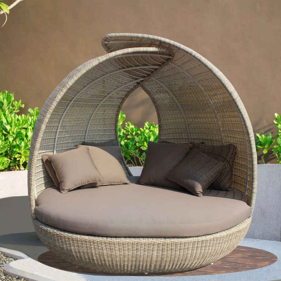 Divano Rotondo da esterno con cuscini in Wicker,Alluminio cm 210x180x192 – DOMINIC