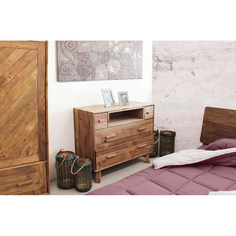 Cassettiera con 4 cassetti in Pino riciclato cm 110x48x92 – PINE