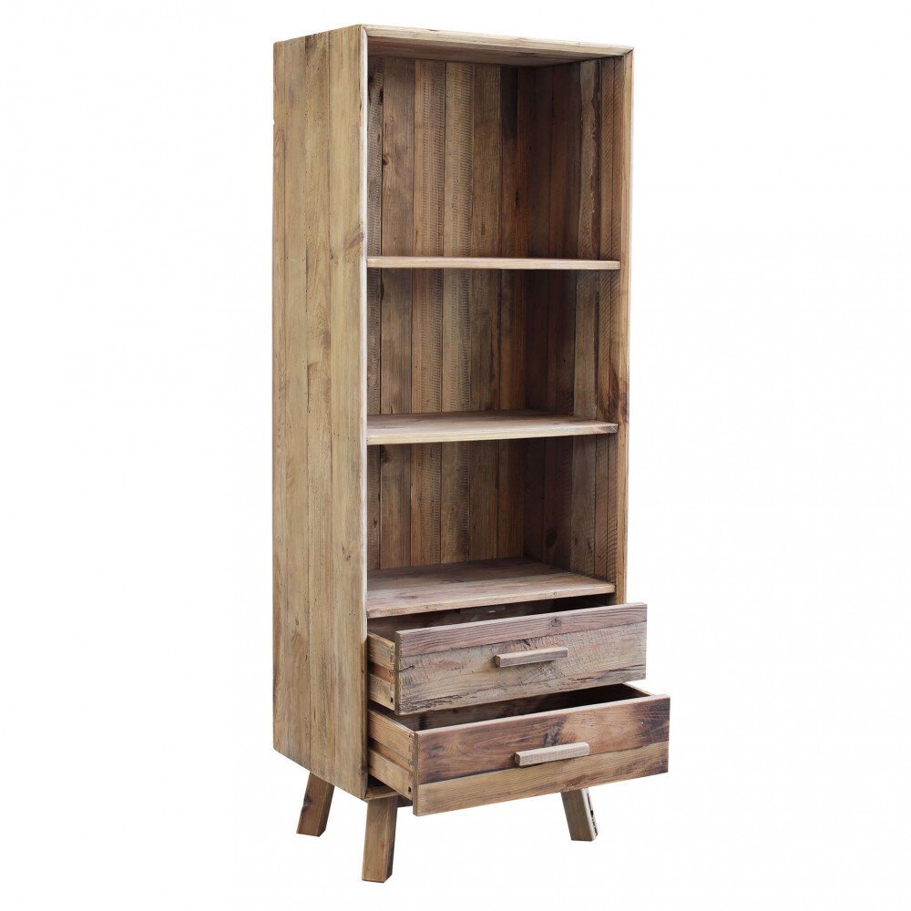 Libreria con 2 cassetti e 3 ripiani in Pino riciclato cm 60x40x160 – PINE