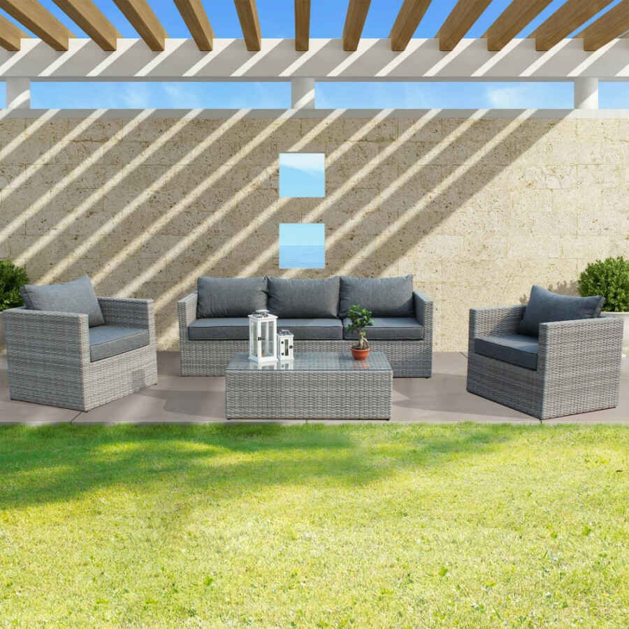Salotto da Giardino con cuscini 5 posti in Alluminio,Wicker – NATHAN