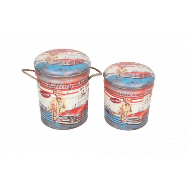 Set di 2 pouf contenitore Rotondo poggiapiedi in MDF,PVC cm 30x30x38 – LENNY
