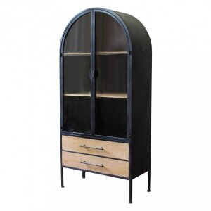 Vetrina Industrial con due cassetti in Acciaio,Legno cm 180x64x82 – HAND