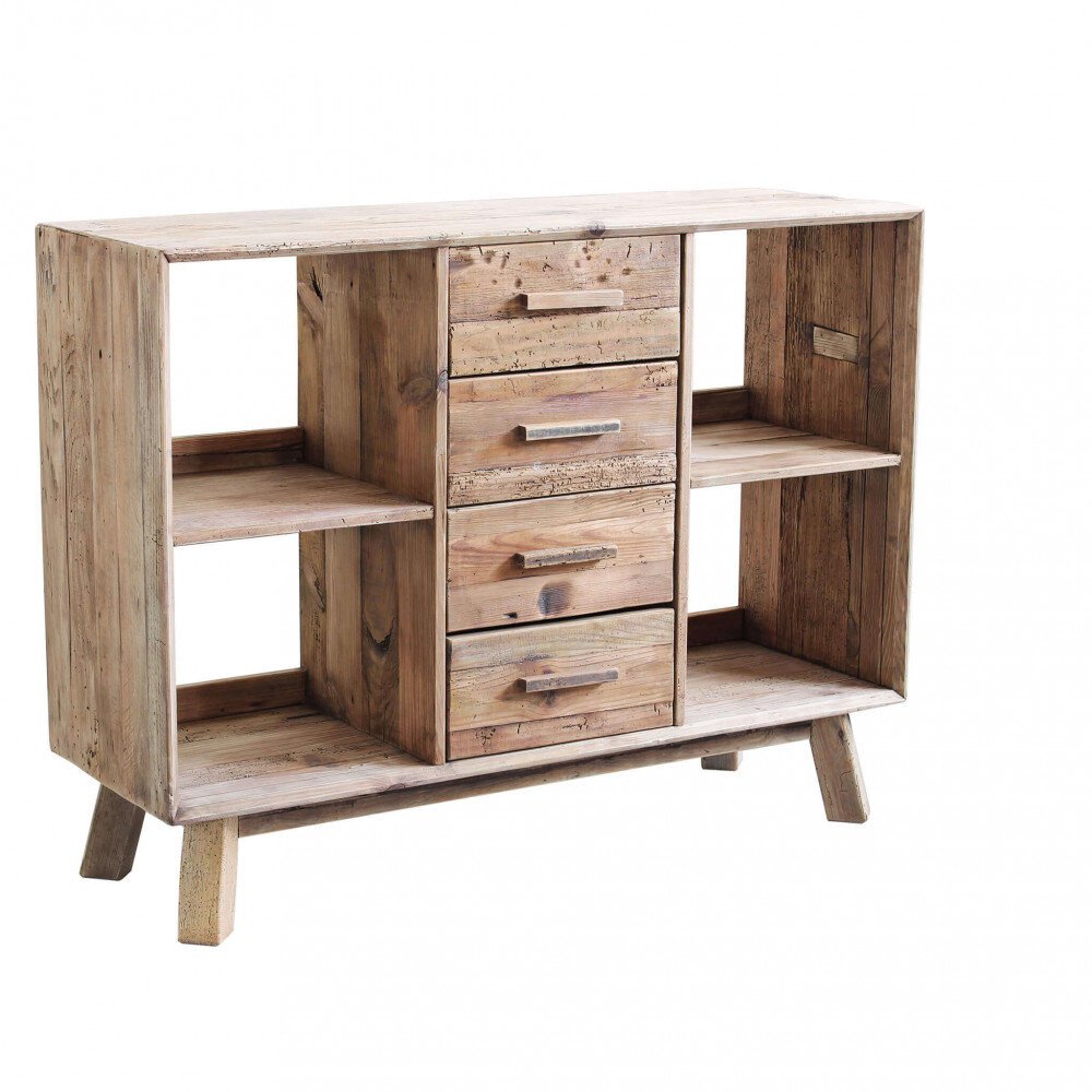 Credenza con 4 cassetti in Pino riciclato cm 120x40x90 – PINE