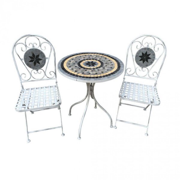 Set tavolo con 2 sedie stile provenzale in Acciaio,Cemento cm 60x60x72 – BRETT