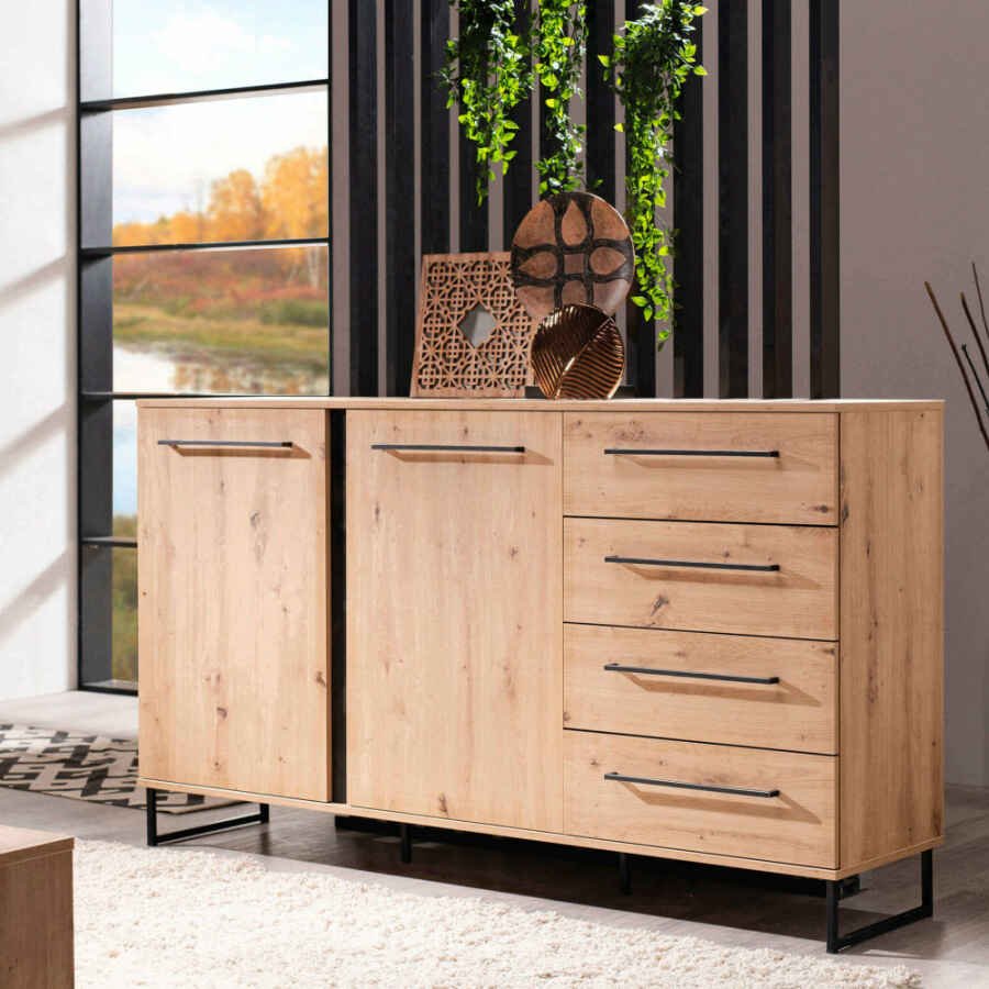 credenza con 2 ante e 4 cassetti cm 159 x 42 x 92,5 h – ZENWOOD