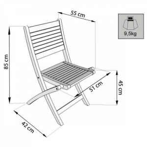 Sedia da Giardino Pieghevole in Legno,Teak cm 42x51x85 – THOR