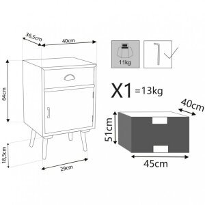 Mobiletto 1 anta 1 cassetto in Legno cm 40×36,5×46 – LUCAS