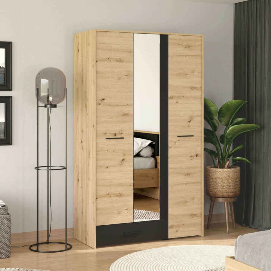 armadio tre ante moderno minimal in legno cm 119 x 53 x 203,7 h – CAD
