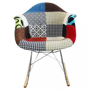 Poltrona dondolo Svandinava Patchwork in Legno,Acciaio,Tessuto cm 62,5x62x73,5 – WARWICK