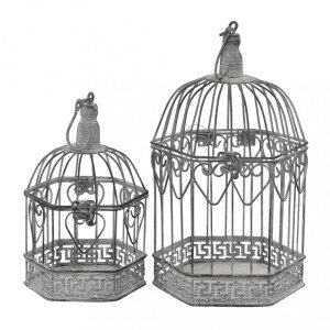 Set di 2 gabbie esagonali bianco ossidato in Acciaio cm 20×18,5×42 – NARDI