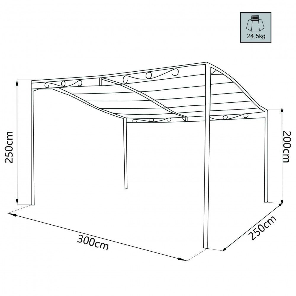 Pergola da Giardino addossata 3×2,5 in acciaio,poliestere – BILL