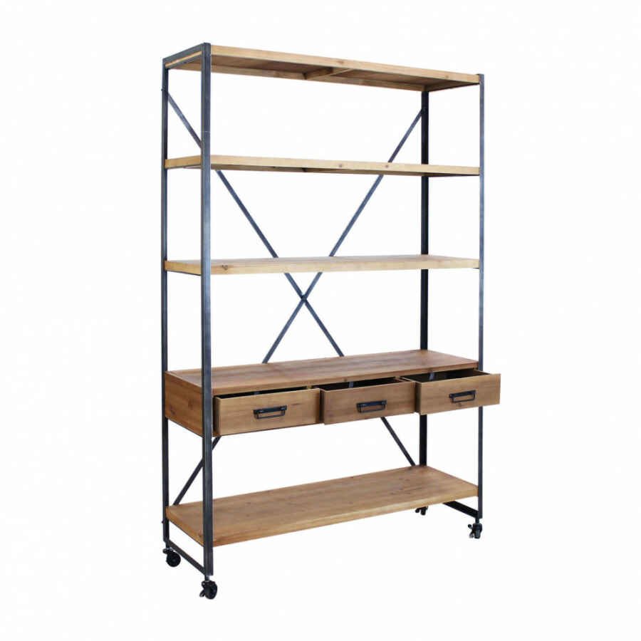Libreria Industrial in Legno,Metallo cm 114,3×46,5×136 – COLIN