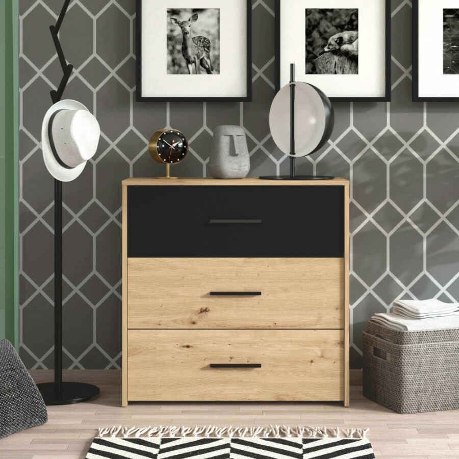 comò tre cassetti moderno minimal in legno cm 80,6 x 33,2 x 80,5 h – TIMBER