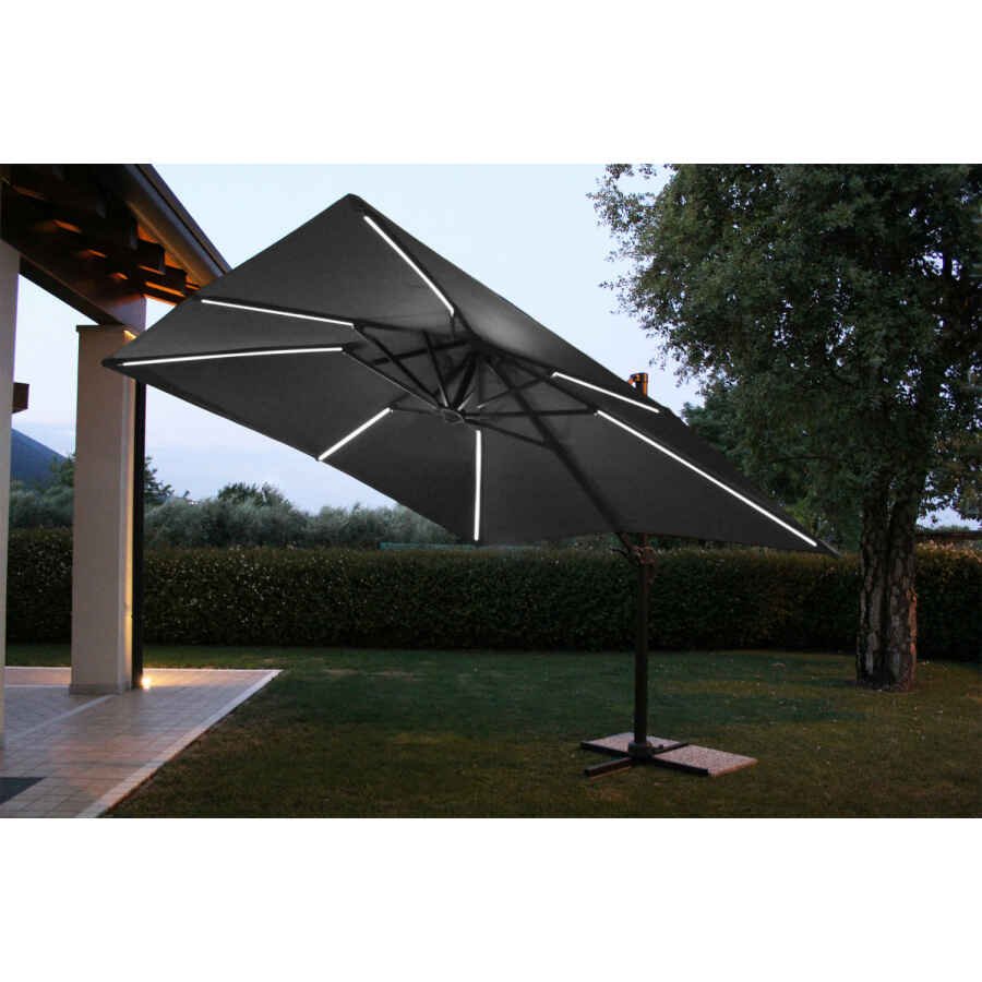 Ombrellone da Giardino decentrato con led 3×3 in alluminio,poliestere – RENO