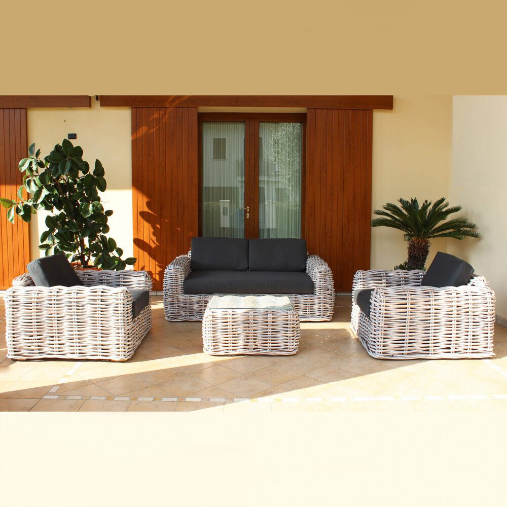 Salotto da Giardino con cuscini 4 posti in Rattan naturale – OSBOURNE