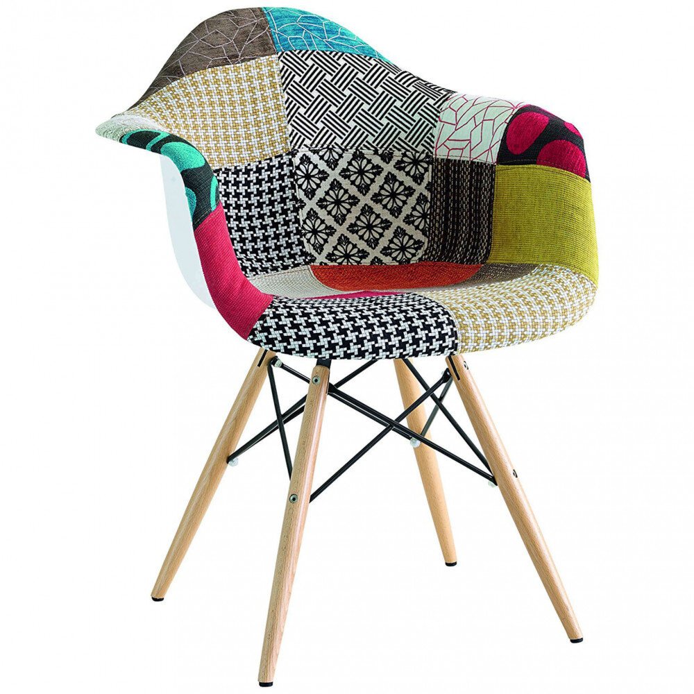 Poltrona Svandinava Patchwork in Legno,Acciaio,Tessuto cm 65,5×62,5×79,5 – ELWOOD