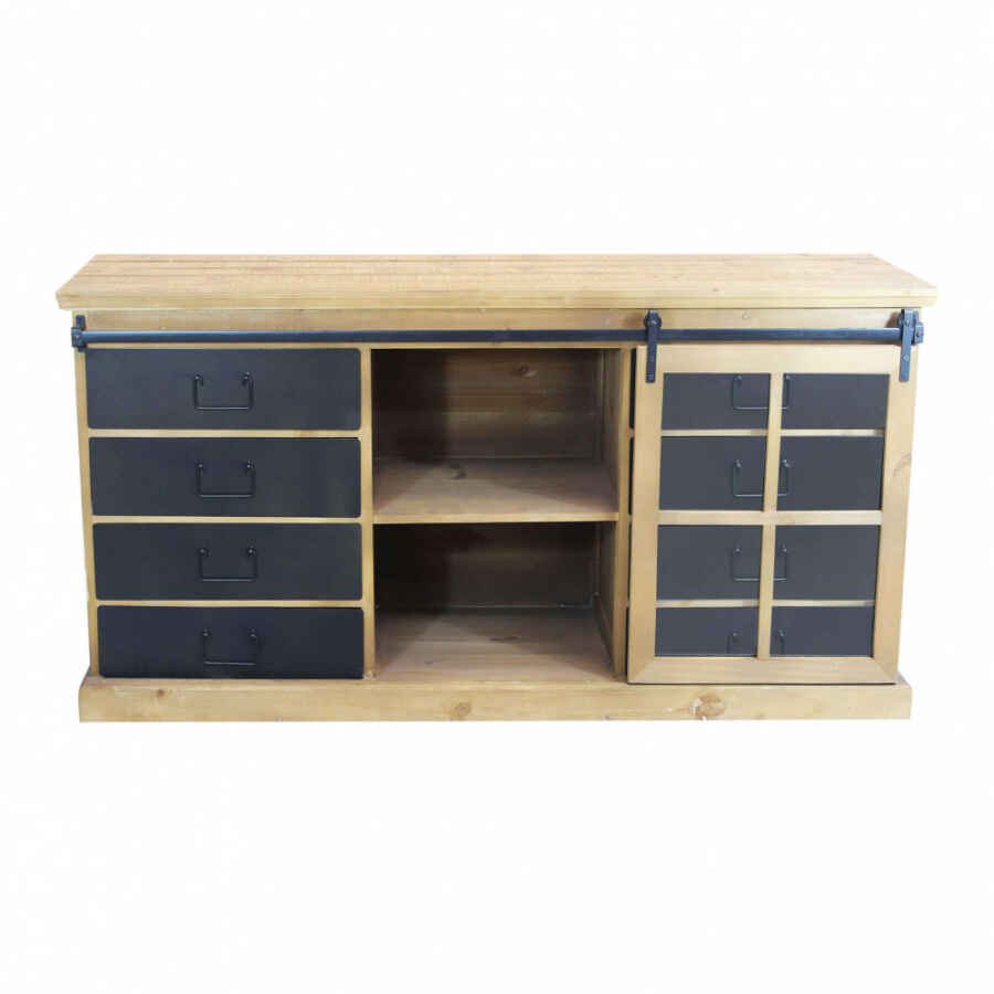 Madia Industrial in Acciaio,Legno cm 147×42,3×75 – JERRARD