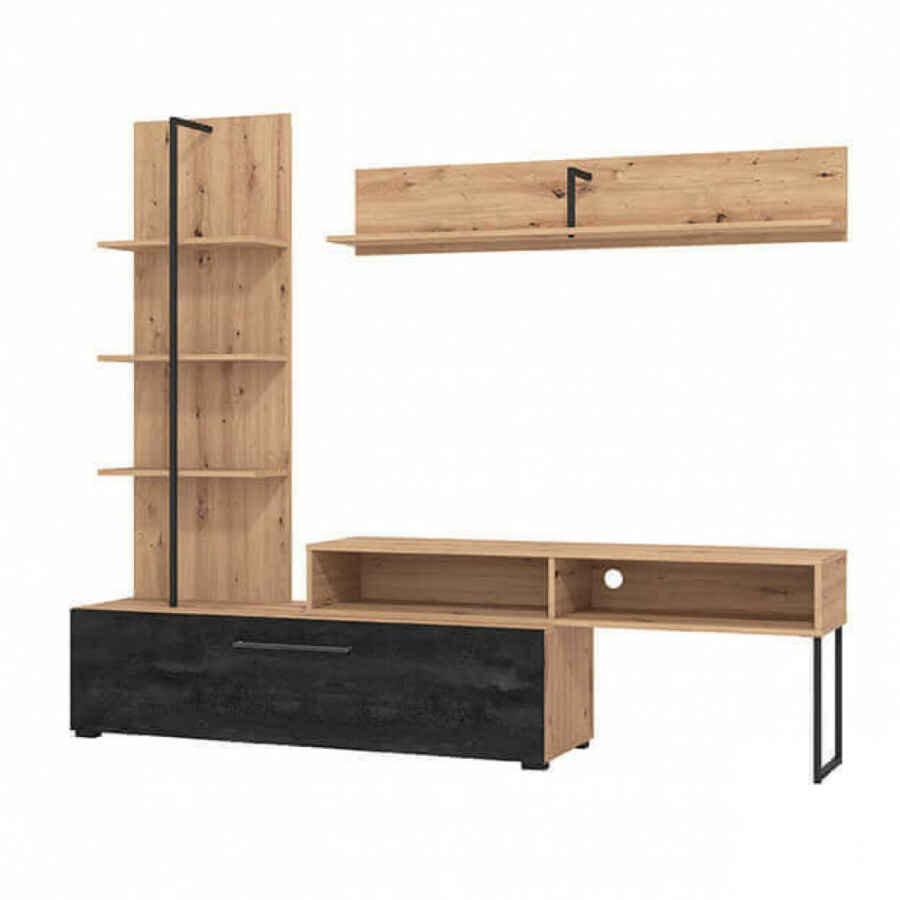 parete attrezzata con anta e mensola moderna minimal in legno cm 205 x 41,5 x 173 h – BOSTIC
