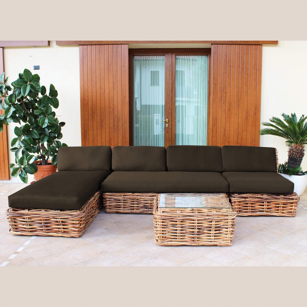 Divano da Giardino componibile con cuscino in Rattan naturale – NATUR
